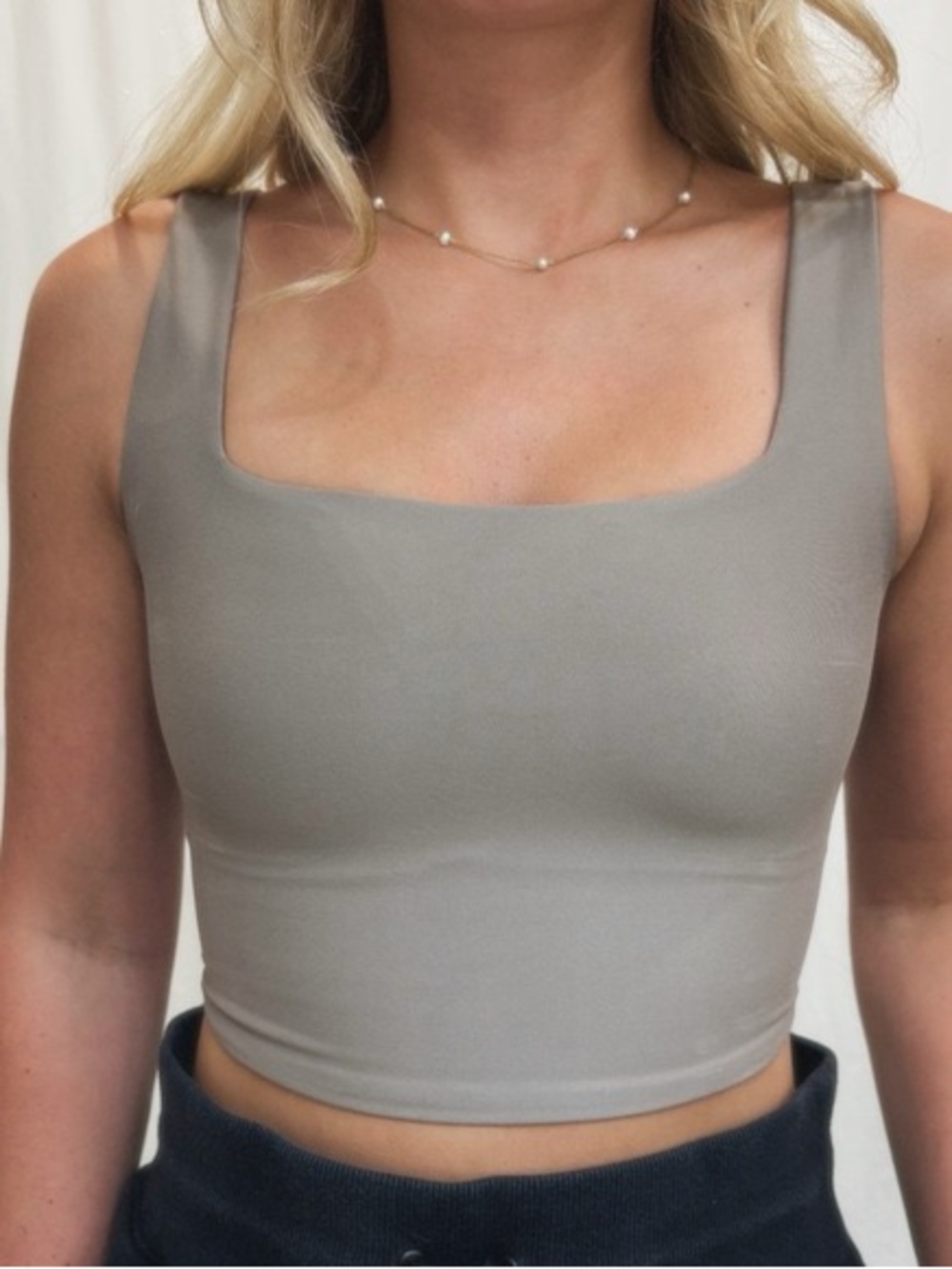 Abercrombie & Fitch YPB Square Neck Crop Tank - Taupe Gray